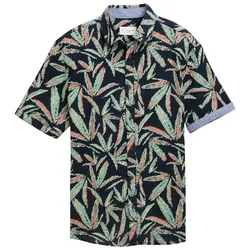 TOM TAILOR Herren Comfort Fit Hemd mit Palmen-Print, blau, Gemustert, Gr. XXL