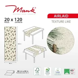 Airlaid Tischläufer Pinea, 40 cm x 24 m , 1 Stück - Mank - Tannenzweige Zapfen Weihnachten