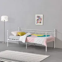 [en.casa] Arjeplog 90x200 cm Bettgestell Jugendbett Metallbett Einzelbett Weiß