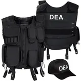 Black Snake SWAT FBI Security Police Agenten Kostüm Einsatzweste und Baseball Cap (DEA, XL/XXL) - XL-XXL