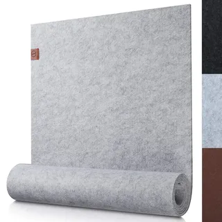 Sidorenko moderner Tischläufer aus Filz hellgrau - 150x40cm - Abwaschbare Tischdecke mit Leder Label - Skandinavischer Tischband Deko - Tisch Filzläufer für draußen - grau