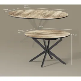 livinity® Firenze Ø 120 cm Schwarz/Eiche rustikal