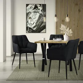 ML-Design Esszimmerstühle 2er Set aus Frotteestoff, Schwarz, Küchenstuhl dickem gepolsterter Sitz & Metallbeinen, Wohnzimmerstuhl mit Rücken- und Armlehnen, Polsterstuhl, Ergonomischer Loungesessel