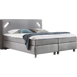 Boxspringbett, grau, B:175cm L:210cm, Bezug Bett: Feinstruktur 100% Polyester, Matratze: Kaltschaum mit Bezug 100% Polyester, Topper: Komfortschaum mit Bezug 100% Polyester, WESTFALIA SCHLAFKOMFORT, Komplettbetten, Boxspringbett, mit LED-Beleuchtung und Topper