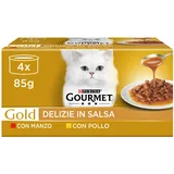 Purina Gourmet Gold, Köstlichkeiten in Sauce, Nassfutter für Katzen mit Huhn und Rind, 48 Dosen à 85 g