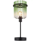 GLOBO Tischleuchte Glasstäbe grün klar Nachttischlampe Glas klassisch Tischlampe schwarz-matt, E14 Fassung, DxH 15x37,5 cm