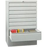 PAVOY Schubladenschrank, Höhe 1.200 mm, Schubladen 1x100 + 5x200 mm, Breite 1.023 mm, lichtgrau, feuerrot