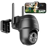 COOAU 5MP Überwachungskamera Aussen Akku, Kabellos WLAN IP Kamera Outdoor mit intelligenter PIR-Erkennung, Nachtsicht in Farbe, Audio- und Lichtalarm, - Schwarz