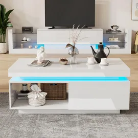 Okwish Couchtisch Weiß Spanplatte 100 x 50 x 40 cm