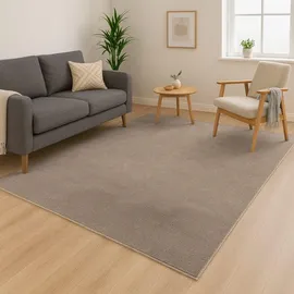 Carpet City Waschbarer Teppich Einfarbig Kurzflor - 160x220 cm in Taupe - Weich & Soft-Touch Haptik - rutschfest & Pflegeleicht - Teppich für Wohnzimmer, Schlafzimmer & Flur