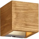 ETC Shop Wandstrahler mit Schalter Wandspot LED Wohnzimmer Wandleuchte aus Holz mit Switch Dimmer, Metall, braun, 1x LED 4 Watt 430 Lumen warmweiß, LxBxH 11x11x11 cm