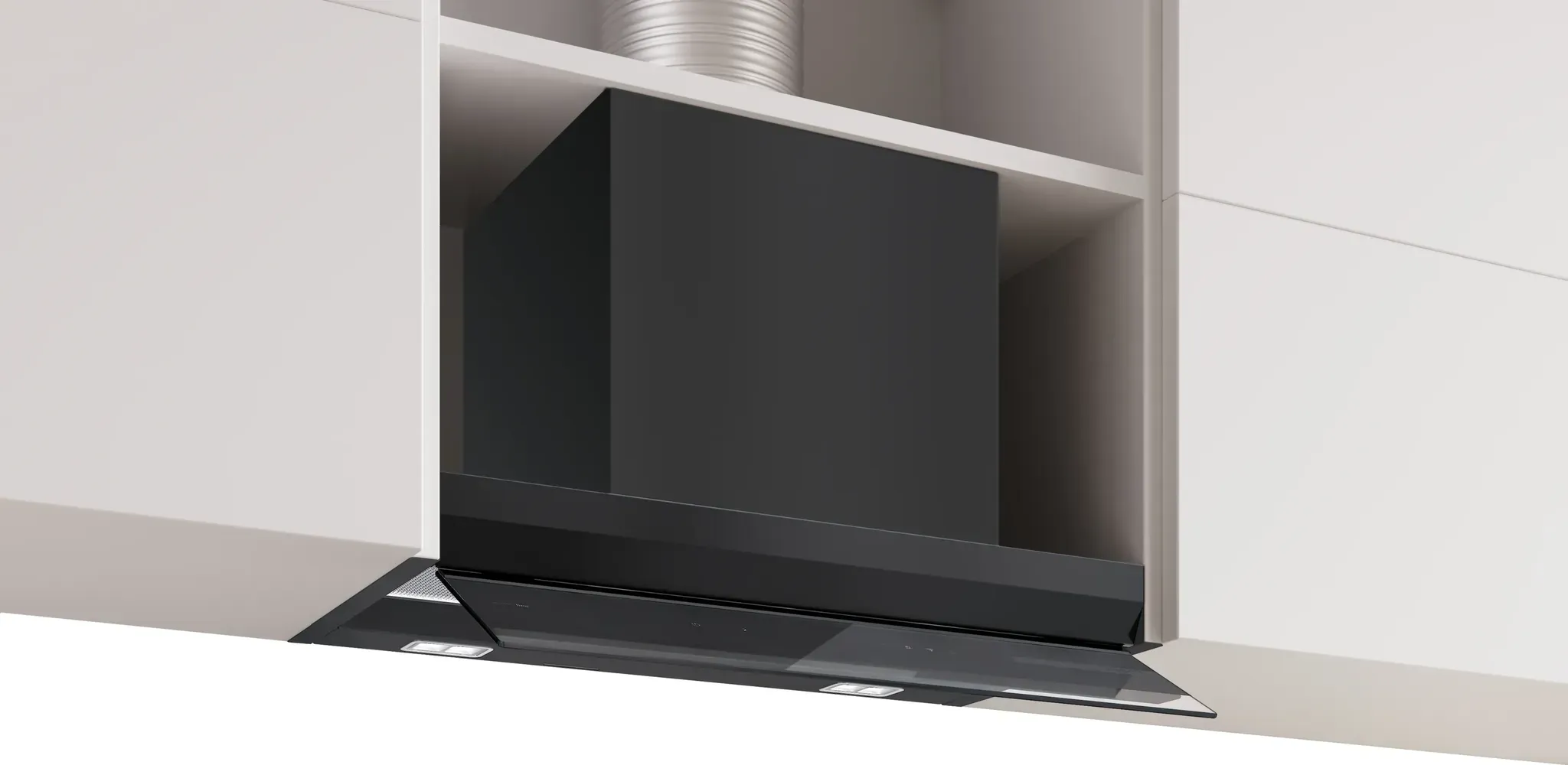 Bosch DBB67DP65 Serie 6, Integrierte Designhaube, 60 cm, Klarglas schwarz bedruckt, Mattschwarz
