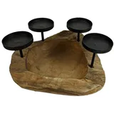 Adventskranz Holz rund Teakholz 4 Kerzenhalter Natur Tischleuchter Schale