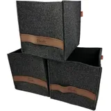 3-er Set Box 17x17x17cm Filzbox Aufbewahrungskiste Aufbewahrungsbox Filzkorb Kiste Filz, Korb, Kiste, Boxen, Aufbewahrung Aufbewahrungskorb für IKEA Regal, Kellerregal, Regalkorb (Schwarz meliert)