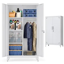 Songmics Mehrzweckschrank, Garderobenschrank, Aufbewahrungsschrank, Aktenschrank, Metallschrank, mit 2 Türen, 5 Fächern, Hängestange, abschließbar, hohe Füße, 80 x 40 x 165 cm, mattgrau