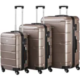 Zelsius Koffer Set 3 Stück, Champagner | ABS Hartschalenkoffer mit Zahlenschloss, Doppelrollen und Innen Trennwand | Hartschalenkoffer Set 3 teilig, Trolley, Koffer Groß, Luggage Set, Handgepäckkoffer