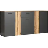 trendteam Kommode grau Eiche Anrichte mit Staboptik Wohnzimmer Esszimmer Esteban - 181 X 86 cm