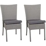 Mendler 2er-Set Poly-Rattan Stuhl HWC-G19 Gartenstuhl 0 x 0 x 0 cm grau