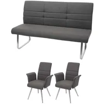 Mendler Set 2x Esszimmerstuhl+Sitzbank HWC-G55, Bank Küchenstuhl Stuhl+Armlehne, Stoff/Textil Edelstahl ~ grau-braun Bank 180cm