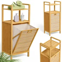 CASARIA Badregal mit Wäschekorb Bambus Holz 95x40x30cm Badezimmerregal 2 Ablagen 1x