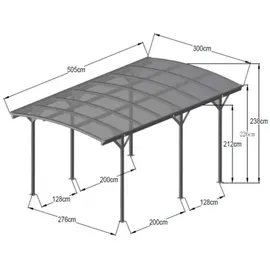 Floraworld Carport mit gewölbtem Dach 3,00 x 5,05 m anthrazit inkl. Regenrinne