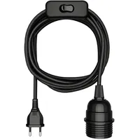 ledscom.de Textilkabel LEKA, Stecker, Schalter, schwarz, 3m, Lampen-Fassung, 1 x E27 max. 60W