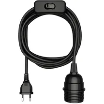 ledscom.de Textilkabel LEKA, Stecker, Schalter, schwarz, 3m, Lampen-Fassung, 1 x E27 max. 60W