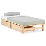 Homestyle4u Bettkasten Aufbewahrung mit Rollen Holz Natur 2er Set Bett Schublade Schubkästen 2 Stück