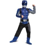 Disguise Offizielles Power Rangers Kostüm Kinder Blau Muskelkostüm, Superhelden Kostüm für Kinder Junge Mädchen Power Ranger Faschingskostüm Karneval Geburtstag Costume Größ M