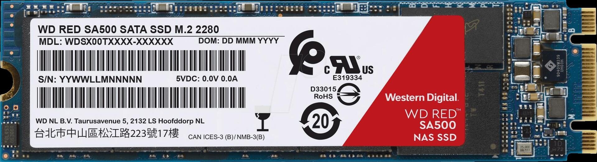 WD Red SA500 NAS SATA SSD WDS500G1R0B - SSD - 500GB - intern - M.2 2280 - SATA 6Gb/s (WDS500G1R0B)