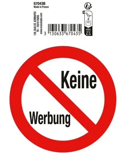 Verbotsschild »Keine Werbung« 10x10 cm, EXACOMPTA