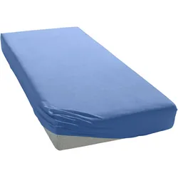 Spannbettlaken BELLANA "bellana by nature", blau (mittelblau), B:120-130cm L:200cm, Single-Jersey, Obermaterial: 100% Baumwolle, Laken, aus zertifizierter Bio-Baumwolle