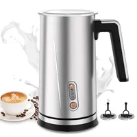 Elektrischer 4 in 1 Milchaufschäumer: Milchschäumer aus Edelstahl für heißen und kalten Milchschaum – 300 ml großer Milchwärmer für Latte, Cappuccino, Macchiato, heiße Schokolade (Silber)