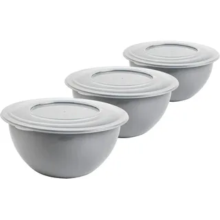 2friends 3er Set, Schüssel mit Deckel 5l, 28cm Durchmesser hellgrau