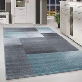 HomebyHome Teppich Wohnzimmer 160x230 cm Grau und Blau Kariert Design - Schlafzimmer Teppich Kurzflor Extra Weich Pflegeleicht Teppiche Waschbar für Küche Esszimmer - Carpet Living Room