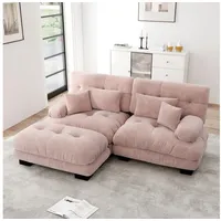 HAUSS SPOLE Schlafsofa aus Chenille,Doppelsofa Zweisitzer mit Kissen & einer Hocker,Rosa rosa