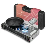 evocamp Gaskocher 2-flammig mit Piezozündung - für Gaskartuschen MSF-1a 227g, mit Grillaufsatz 32 cm