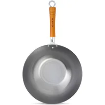 KenHom Ken Hom Carbonstahl Wokpfanne, 32cm, Classic, Nicht Induktion Wok, Natürliche Patina Antihaftbeschichtung, Holzgriff, Nicht spülmaschinenfest