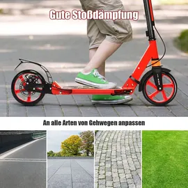 GYMAX COSTWAY Kickscooter mit 200 mm Rädern, Sports Tretroller mit Doppel Federung, inkl. Klingel & Tragegurt, bis 100 kg belastbar, für Kinder & Erwachsene (Weiß)