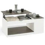 IDMarket - Couchtisch, aufklappbar, rechteckig, mit Truhe, Holz, Weiß und Betoneffekt