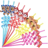 Paw Patrol Kinder Strohhalme – 12er Set wiederverwendbare Spiral Trinkhalme aus Kunststoff – Bunte Strohhalme für Kindergeburtstag, Party Deko, Schule & Feiertage