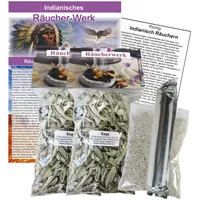 Weißer Salbei zum räuchern 2X 150ml lose Blätter Cluster für Rauhnächte, Hausreinigung. 7-TLG Räucherset mit Räucherwerk, Räucherkohle, Räuchersand, Räucheranleitung, Booklet. 95260-S20