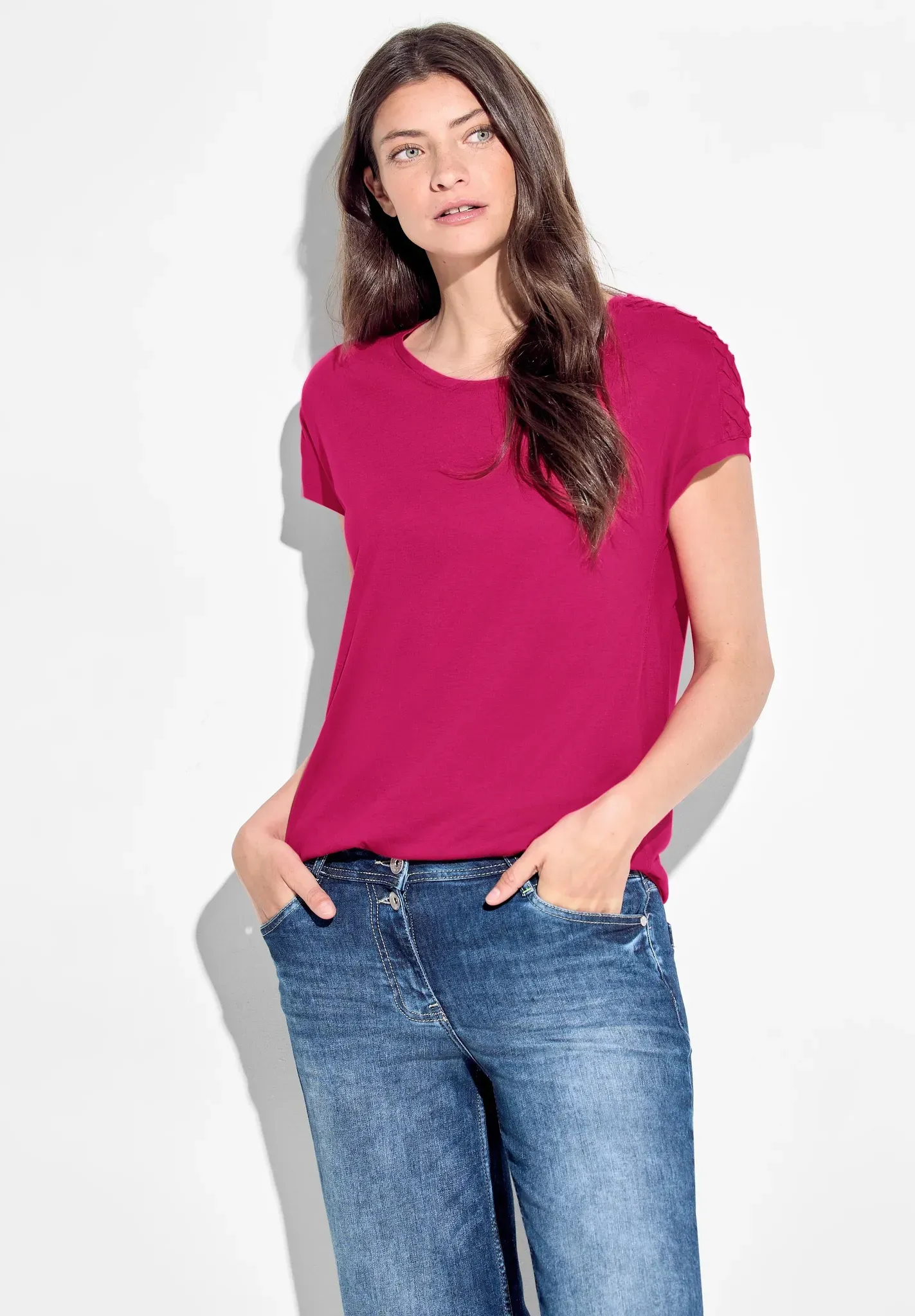 T-Shirt, mit Biesen-Dekoration, Gr. XL (44), pink sorbet, , 41644710-XL