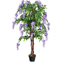 Costway Kunstbaum mit Blüten, Zimmerpflanze Kunstblume Dekopflanze kuenstlich lila