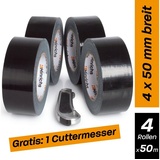 Hinrichs Gewebeband 919, Universal, schwarz 50mm x 50m 4 Stück