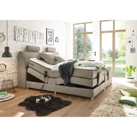 ed exciting design Boxspringbett Palermo inkl. Motor, Topper, Kopfstütze und Stauraum im Kopfteil, beige