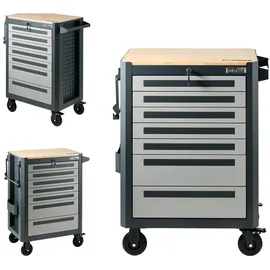 Trutzholm Werkstattwagen 99x82 cm Werkzeugwagen 7 Schubladen mit Holzplatte Einlassgriffe