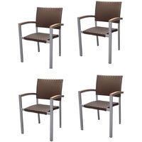 4x KONWAY® BORNEO Stapelsessel Mokka Premium Polyrattan Garten Sessel Stuhl Set