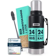 Aaron Flask Thermoskanne, 24h heiß - kalt, für Reise, Sport - Alltag - schwarz
