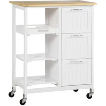 Homcom Küchenwagen Servierwagen mit 3 Schubladen, Küchenrollwagen mit 3 Ebenen, Arbeitsplatte, Weiß, 67 x 37 x 85 cm